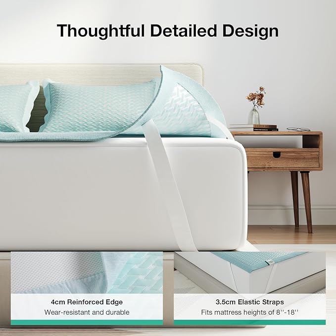 Novilla Full Size Cooling Pad with Pillowcase, Breathable Summer Mattress Topper for 8–21" Beds, Washable Design with Elastic Straps, Lightweight Sleep Mat for Hot Sleepers, Blue