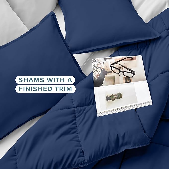 Bare Home Comforter Set - Oversized Queen Size - Ultra-Soft - Goose Down Alternative - Premium 1800 Series - All Season Warmth (Oversized Queen, Dark Blue)