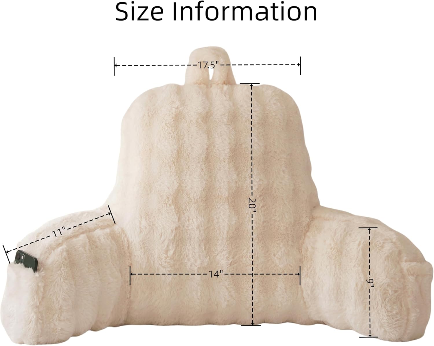 Yaoshuho Faux Fur Reading Pillow for Sitting in Bed, Large Backrest Bed Pillow with Arms, Back Support Pillow for Lounging Bedrest, Beige Dormly