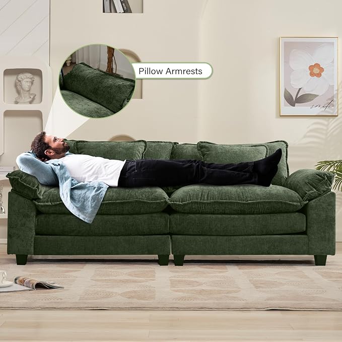 86" Modular Sectional Sofa, Comfy Cloud Couch Sectional Sofa, Chenille Sofa Sleeper Deep Seat Sofa with Throw Pillows for Living Room (Green, 86"- Loveseat)