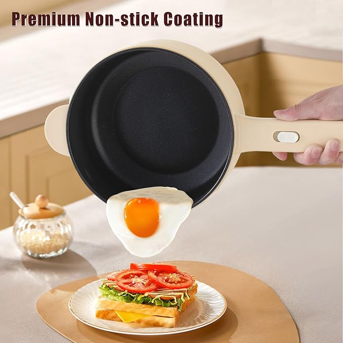 Dezin Electric Cooker, 2L Non-Stick Sauté Pan, Rapid Noodles Cooker, Mini Pot for Steak, Egg, Fried Rice, Ramen, Oatmeal, Soup with Power Adjustment, College Dorm Room Essential
