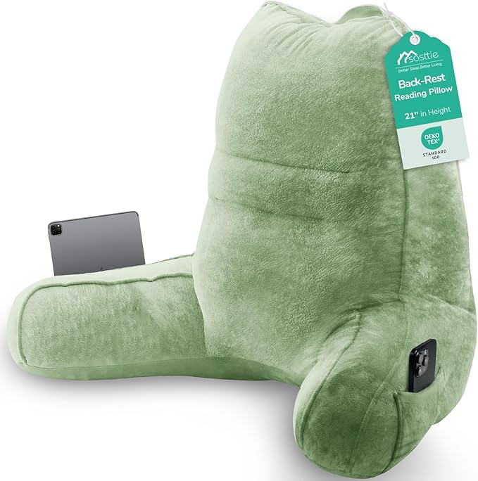 Sasttie Reading Pillow, Pillows for Reading or Relaxing – Ergonomic Support for Head, Neck, Back, and Lumbar, 21-Inch, Sage Green