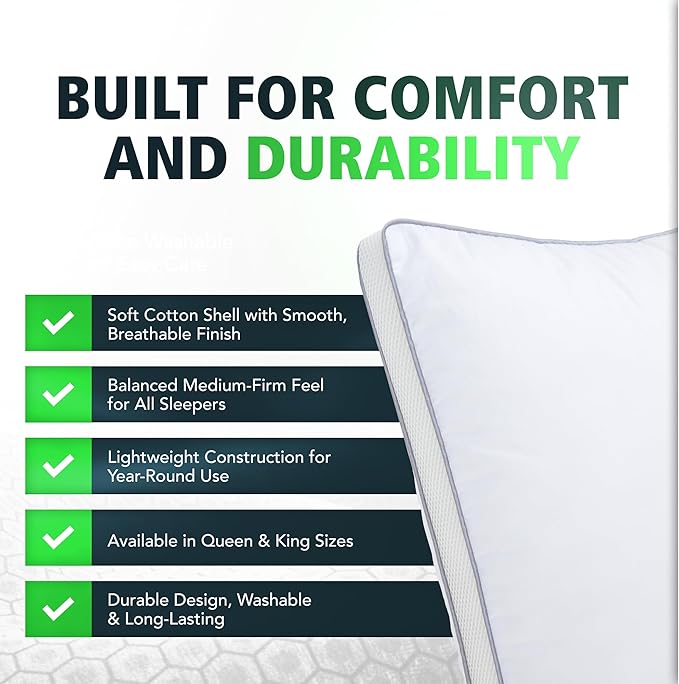 CELLIANT® Infrared Pillow – Breathable, Temperature-Balancing Fabric with Cotton & Polyester Blend, Promotes Comfort, Stability and Restful Sleep, Skin-Friendly Design, King Size