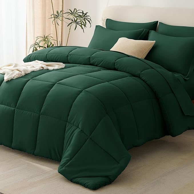 CozyLux Queen Comforter Set Emerald Green - 7 Pieces Bed in a Bag Queen, All Season Soft Bedding Sets, Oeko-Tex Certified Bed Set with Down Alternative Comforter, Sheets, Pillowcases & Pillow Shams