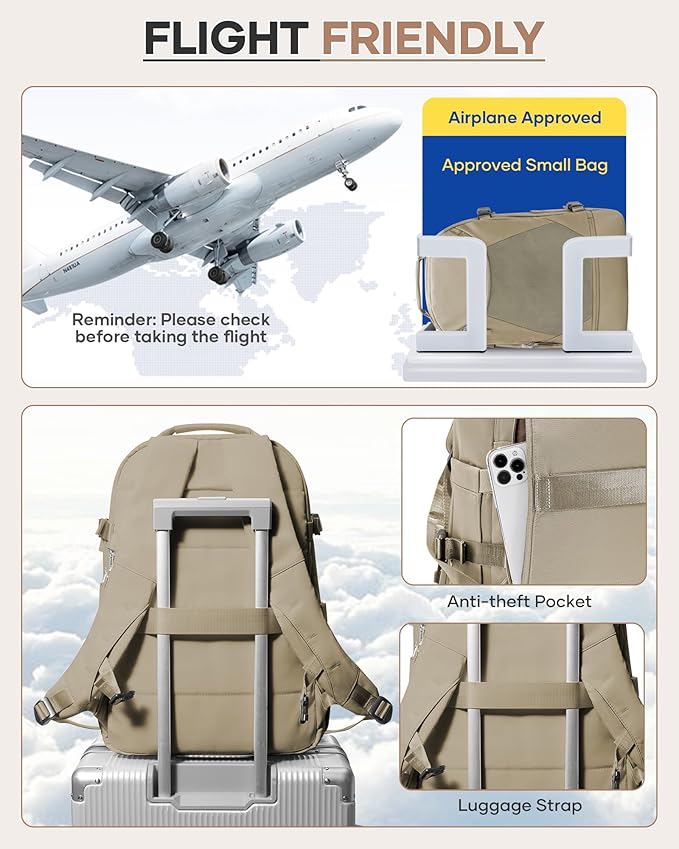 Vacuum Backpack Travel with Pump, Expandable Travel Backpack with Vacuum System, Vacuum Compression Bags Personal Item Carry On Suitcase Luggage Flight Approved Backpacks for Women Men, Brown