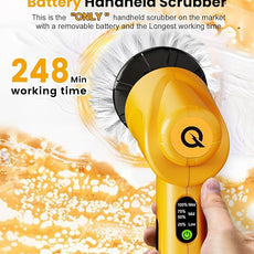 qimedo 5000mAh Battery Electric Spin Scrubber Q4, Handheld Scrubber for Cleaning with Display, Power Dish Scrubber with 5 Heads, Shower Cordless Cleaning Brush Gifts for Mom