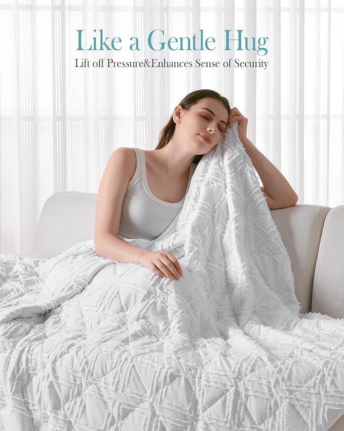 Topblan Weighted Blanket Queen Size 15lbs, Soft Cooling Weighted Blanket for Adults, Breathable Heavy Microfiber with Glass Beads Warm Blanket for Sofa Bed All Season, 60 x 80 inches, White