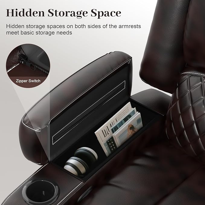 Home Theater Seating Reclining Sectional Sofa, 5 Seats Soft Leather Recliner Corner Sectional Couch, Recliner Couch with USB Charging, Thickened Padding, Sturdy Frame, Brown