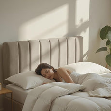 Hearth & Harbor Upholstered Twin Headboard - Easy Assemble Channel Stitched Headboard Twin Size - Wall Mounted Headboards with 3D Soundproof Wall Panels Peel & Stick Floating Headboards, Beige