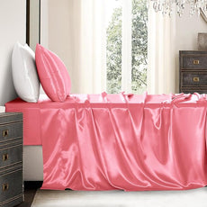 Satin Sheets Twin XL Size - 3 Pieces Luxury Silky Soft Bed Sheets, Wrinkle-Free Pink Satin Silk Sheet Set with 1 Deep Pocket Fitted Sheet, 1 Flat Sheet, 1 Pillow case