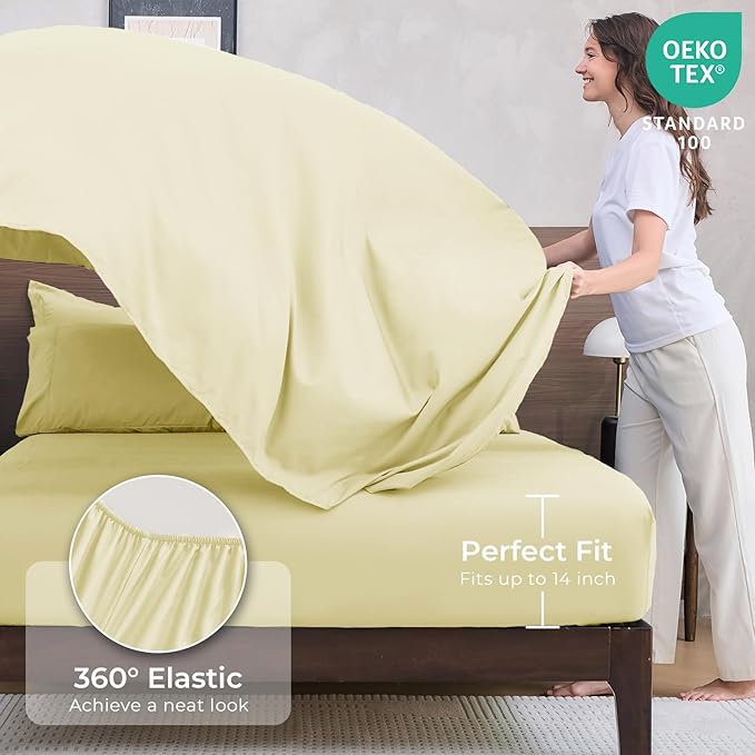 HEVUMYI Cream Yellow Twin Comforter Set - 5-Piece All Season Bed in a Bag Twin, Ultra Soft Bedding Set with Comforter, Flat Sheet, Fitted Sheet, Pillowcases, Pillow Shams