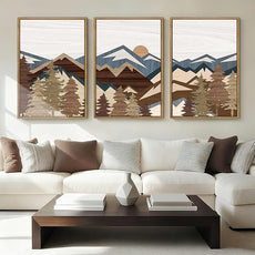 BINCUE Large Mountain Wall Art Vintage Mountains Office Framed Canvas 3 Piece Artwork 16x24 Inch for Living Room Bedroom Décor