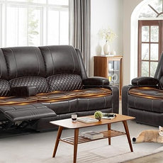 3 Seater Recliner Sofa Set with 2-Tier Cushion, 3+1 Pieces in Living Room, 3 Seater Reclining Couch Leather with Removable Console, 1 Oversize Recliner Chair Sofa Seat