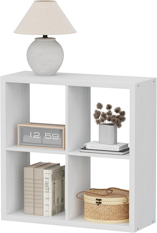 4 Cube Storage Organizer, 2x2 Cube Bookshelf, Cubby Storage Shelf, Wooden Organizer Shelf with Thickened Boards, for Closet Bedroom Home Office Living Room, 25.12" L x 9.37" W x 25.12" H, White