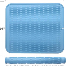Silicone Dish Drying Mat for Multiple Usage,Easy clean,Eco-friendly,Heat-resistant Silicone Mat for Kitchen Counter or Sink,Refrigerator or Drawer Liner Light Blue XL 18 inches x 16 inches