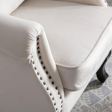 Velvet Accent Chairs Set of 2 with Arm Comfy Living Room Chair Mid-Century Modern Wingback Side Chair Single Sofa Couch for Bedroom Guest Room, Cream