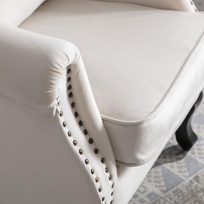 Velvet Accent Chairs Set of 2 with Arm Comfy Living Room Chair Mid-Century Modern Wingback Side Chair Single Sofa Couch for Bedroom Guest Room, Cream