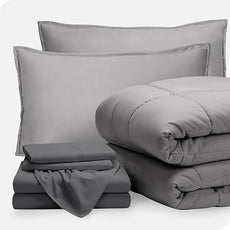Bare Home Bed-in-A-Bag 7 Piece Comforter & Sheet Set - King - Goose Down Alternative - Ultra-Soft 1800 Premium Bedding Set (King, Light Grey/Grey)
