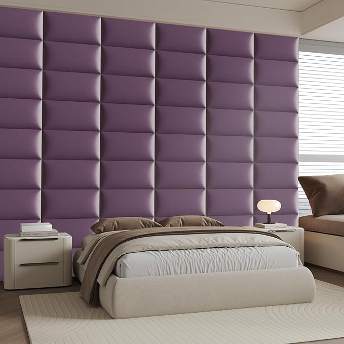 Extra Wide Light Purple Faux Leather Headboard Wall Mount Set - 12-Piece Peel & Stick Bed Backboard Panels (24x12 Inch), Queen/King Size Bed Frame Compatible