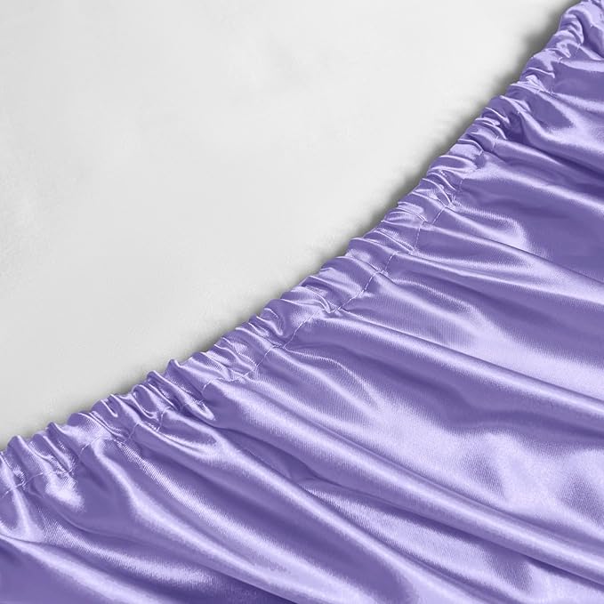 Satin Sheets Full Size - 4 Pieces Luxury Silky Soft Bed Sheets, Wrinkle-Free Lavender Satin Silk Sheet Set with 1 Deep Pocket Fitted Sheet, 1 Flat Sheet, 2 Pillow Cases
