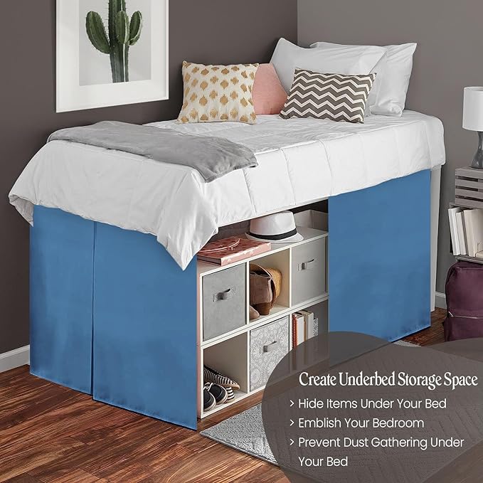 600TC -Dorm Bed Skirt - Split Corner Tailored Dorm Sized Bed Skirt - Dorm Room Essentials - Dorm Bed Skirt 100% Egyptian Cotton - Dorm Décor Bed Skirt Twin XL - 56" Drop (Mediterranean Blue, Solid)