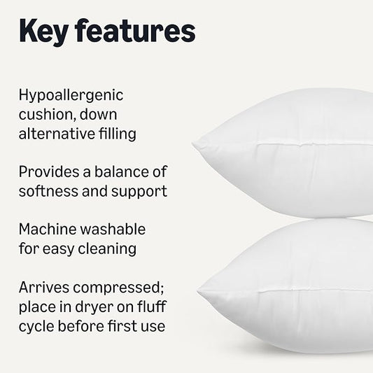 Amazon Basics Square Hypoallergenic Pillow Insert, Sofa Bed Couch Decorative Stuffer, 18", 4 Pack