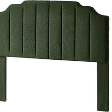 24KF Dark Green Teddy Fabric Tufted for Queen Upholstered Headboard, Modern Vertical Channel Design Full Headboard with Stepped Silhouette Top Edge, 6026-Q-Teddy Dark Green