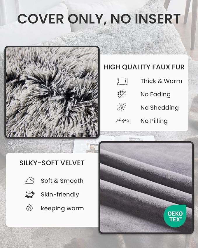 ZonLi Fuzzy Body Pillow Cover, 20"x 54" Furry Body Pillow Pillowcase, Faux Fur Long Pillow Cover with Zipper, Fluffy Soft Plush Decorative Pillow Cases for Bedroom (Grey)