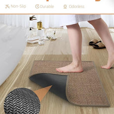 PADOOR Non-Slip Bath-Mats, Rubber-Backing Braided Absorbent Bathroom Mat Machine Washable Thin Bathroom Rugs Fit Under Door Quick Dry Bath Rugs for Floor, 17''x24'' Brown
