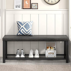 FOLUBAN Shoe Storage Bench, Modern Entryway Bench with Metal Shelf, Industrial Indoor Shoe Bench Seat for Bedroom, Hallway, Living Room, Dark Gray, 47 Inch