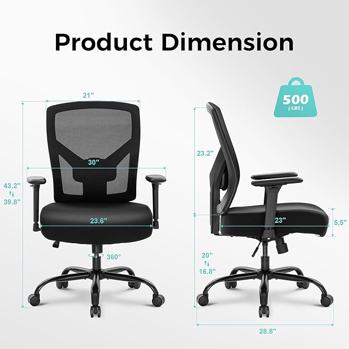 ALPHA HOME Heavy Duty Office Chair Ergonomic, Mid Back Mesh Computer Chair with Lumbar Support, Desk Chair Adjustable Armrest & Seat Cushion, SGS Certified