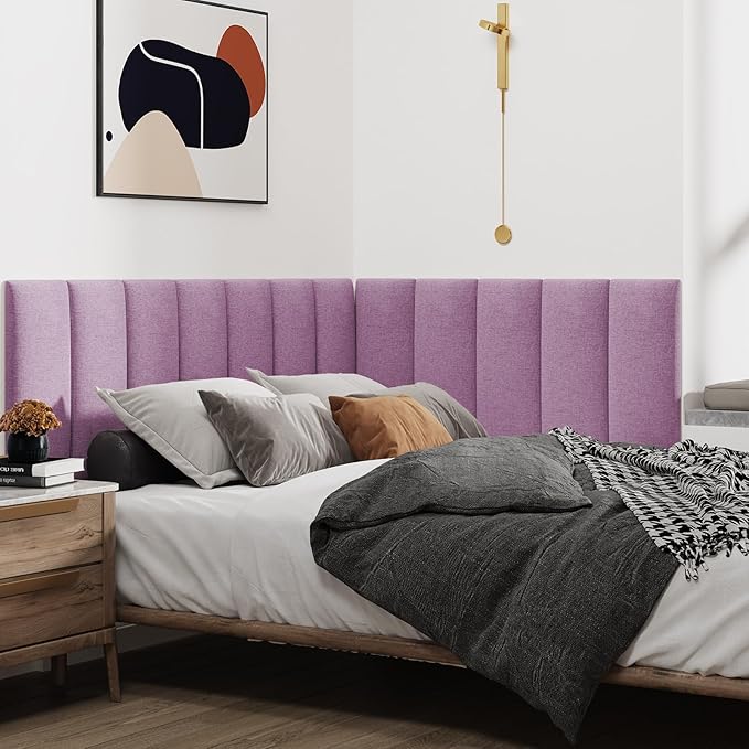 IFNOW Upholstered Wall Mounted Headboard, 3D Soundproof Wall Panels Peel and Stick for King Size, Reusable and Removable Tufted Bed Headboard in Dark Pink (12 Panels, 10" x 24")