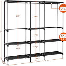 Clothes Rack, Portable Closet, 71.7 Inch Large Capacity Wardrobe Closet, Clothes Storage Organizer with Shelves and 3 Hanging Rods, Easy to Assembly, Black PCT035B01
