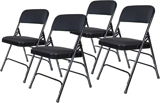 OEF Furnishings OEF2300 Series Heavy-Duty Premium Fabric Padded Upholstery Double-Hinged Triple-Braced Folding Chairs (4-Pack, Classic Black)