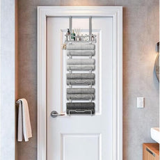 Hanging Towel Racks for Bathroom No Drill - Over The Door 6-Tier Bath Towel Storage Organizer for Small Bathrooms-Back Door Large Tiered Towel Holder Hanger for Rolled Towels RV Camper Silver