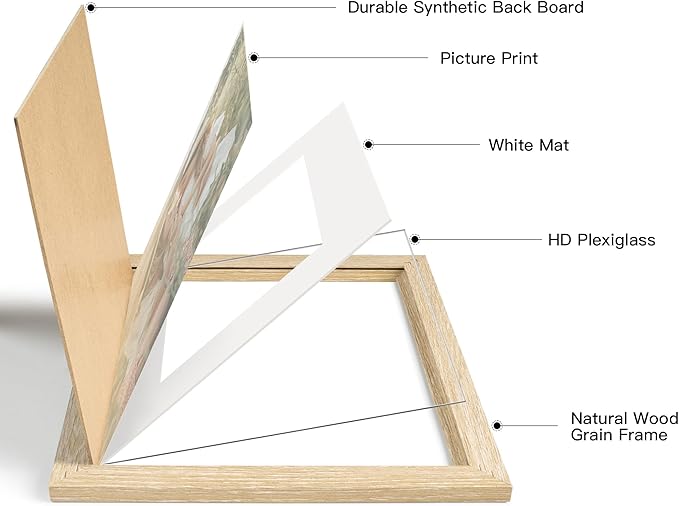 5x7 Picture Frame with Mat for 4x6, Natural Wood Grain 5 x 7 Gallery Wall Picture Frames for Tabletop or Wall Mounting(4 Pack, Natural)