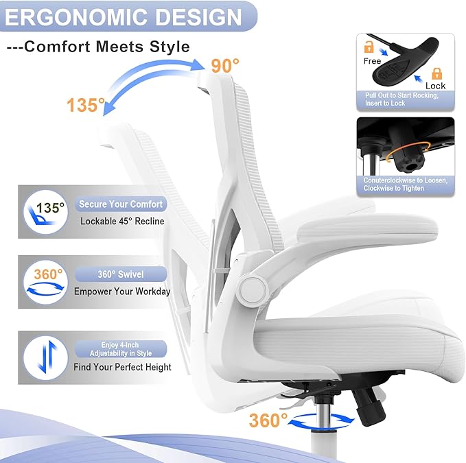Office Chair, High Back Desk Chair Adjustable Height and Ergonomic Design Home Office Computer Chair, Executive Lumbar Support Padded Flip-up Armrest Office Chair