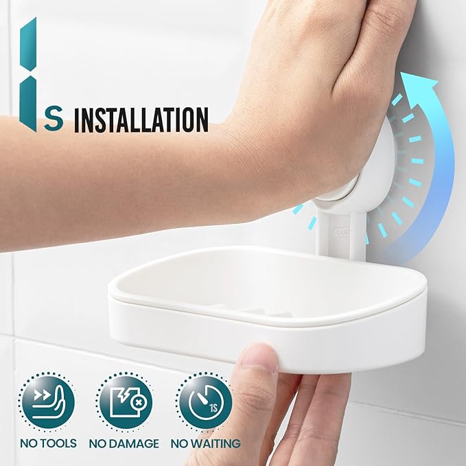 TAILI Soap Dish Soap Holder Suction Cup Powerful Vacuum Suction, Strong Bar Sponge Holder for Shower Wall, Bathroom Accessories, Tub and Kitchen Sink, Drill-Free, Waterproof, Removable