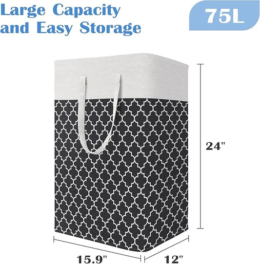 BlissTotes 3-Pack Laundry Basket, Freestanding＆Waterproof Laundry Hamper, Collapsible Tall Clothes Hamper with Easy Carry Handles for Clothes, Towels in the Family and Dorm,Clover Black,75L