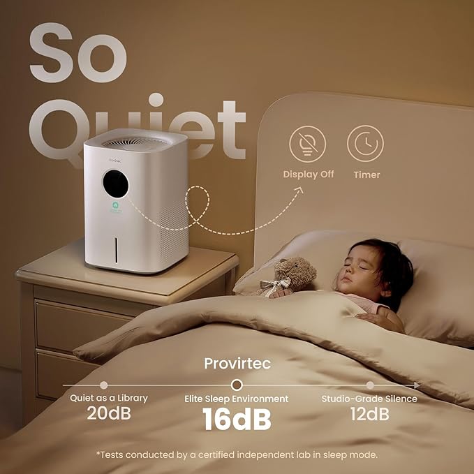 Pro Baby Evaporative Humidifier for Bedroom, MistFree & No White Dust, BPA-Free and 16dB Quiet Sleep for kids, 3 Age-Modes, Auto Control, Tap Water Safe, 4L Easy Clean Tank for Nursery