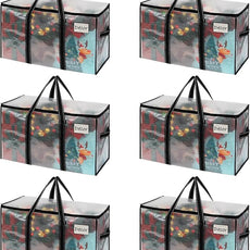 VENO 6 Pack Moving Bags & Large Christmas Storage Bins with lids for Decorations, Garland, Lights. Moving Boxes Packing Supplies for College Dorm. Extra Large Heavy Duty Totes (Clear-6 Pack)
