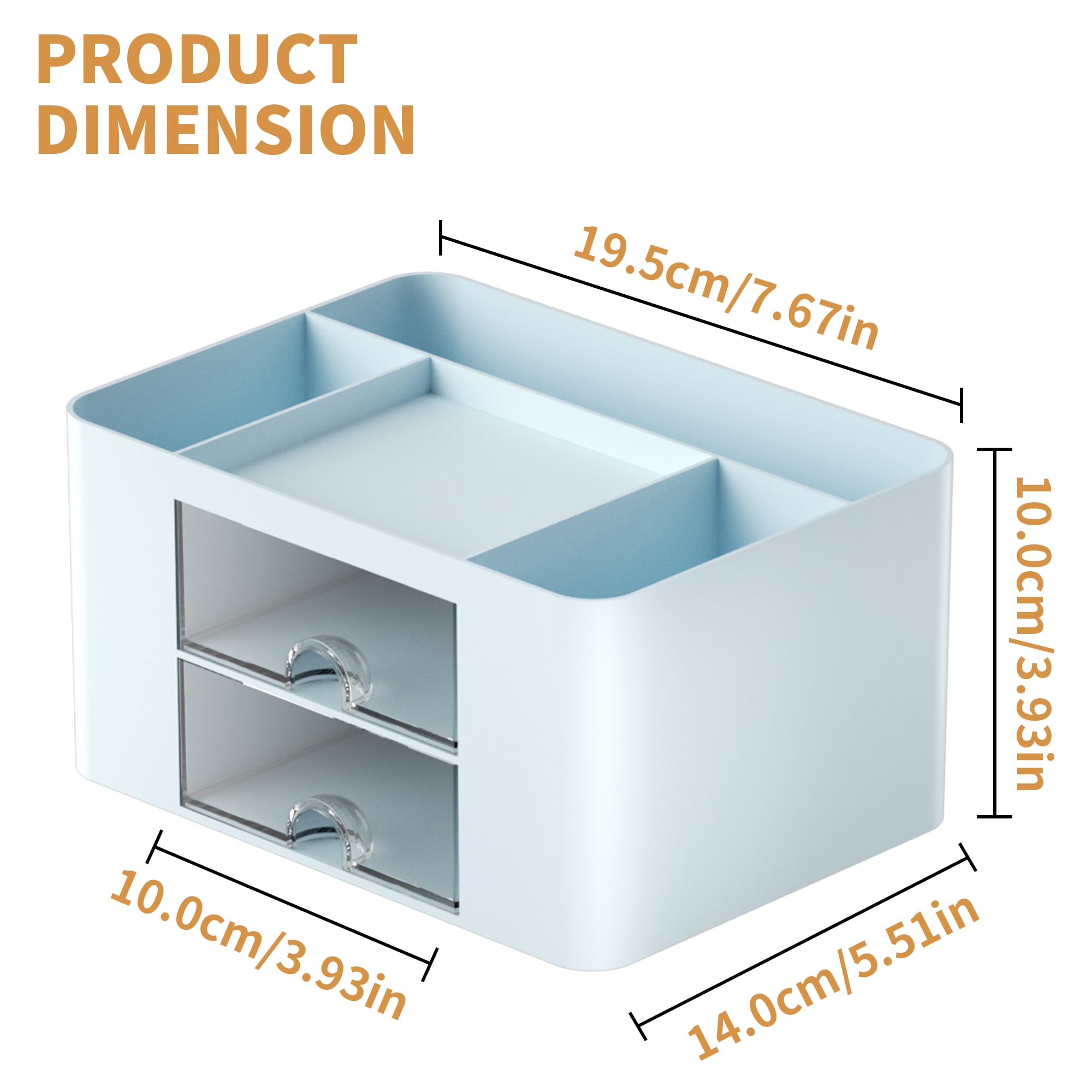 Marbrasse Pen Organizer with 2 Drawer, Multi-Functional Pencil Holder for Desk, Desk Organizers and Accessories with 5 Compartments + Drawer for Office Art Supplies (Blue) Dormly
