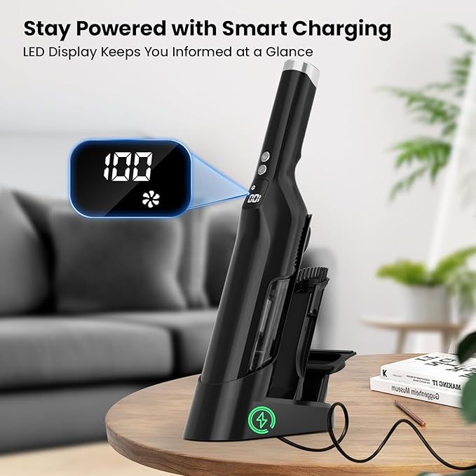Handheld Vacuum Cordless, 24Kpa Car Vacuum with Brushless Motor, Charging Dock, Rechargeable, 1.5lbs Portable Handheld Vacuum with 2-Speed for Home/Car/Pet(Black)