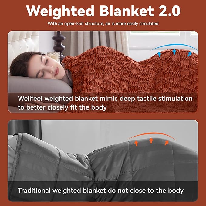 Knitted Weighted Blanket Adult, No Beads Heavy Blanket 70” x 90'' 20lbs, Breathable Chunky Knit Blanket, Cooling Weighted Blanket for Hot Sleepers, Christmas Home Decor (Orange)