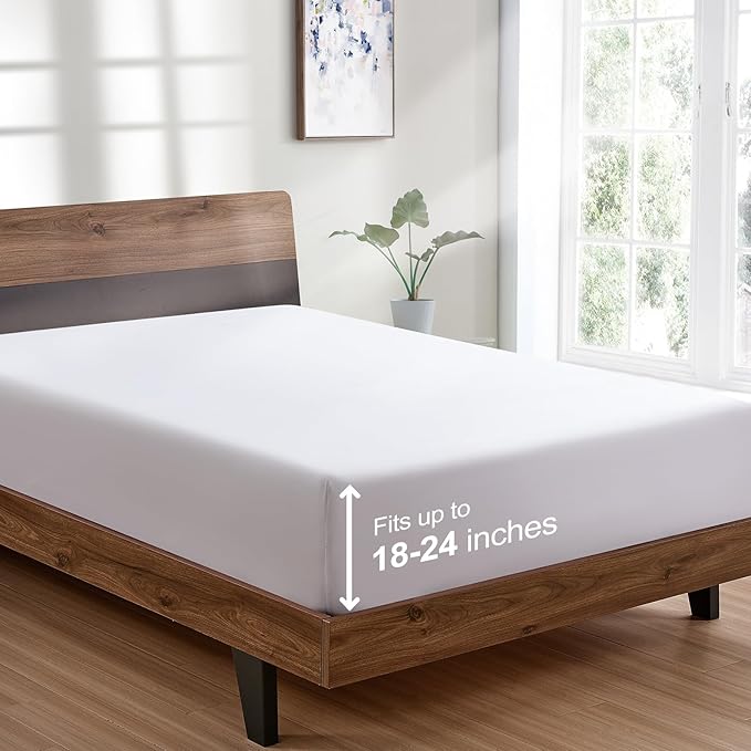 FreshCulture Twin XL Fitted Sheet Only - Hotel Quality Ultra Soft & Breathable Brushed Microfiber Fitted Sheet with 21 Inch Deep Pockets - Fits Twin XL Size Bed (White)