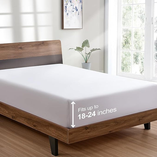 FreshCulture Twin XL Fitted Sheet Only - Hotel Quality Ultra Soft & Breathable Brushed Microfiber Fitted Sheet with 21 Inch Deep Pockets - Fits Twin XL Size Bed (White)