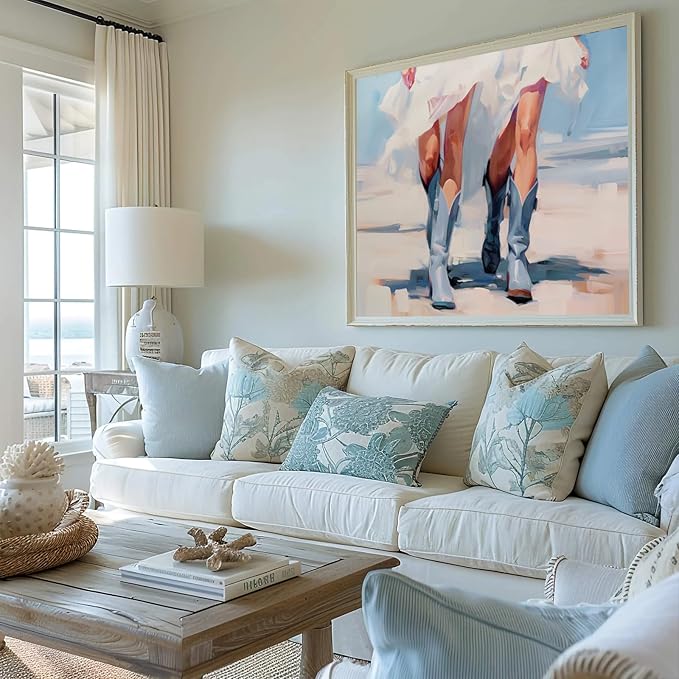 YUOPTKITR Cowgirl Boots Poster Blue Boots Wall Decor Trendy Western Coastal Wall Art Retro Cowboy Boot Painting Western Aesthetic Canvas Prints Poster Apartment Beach House Decor UNFRAMED 16 X 24 in