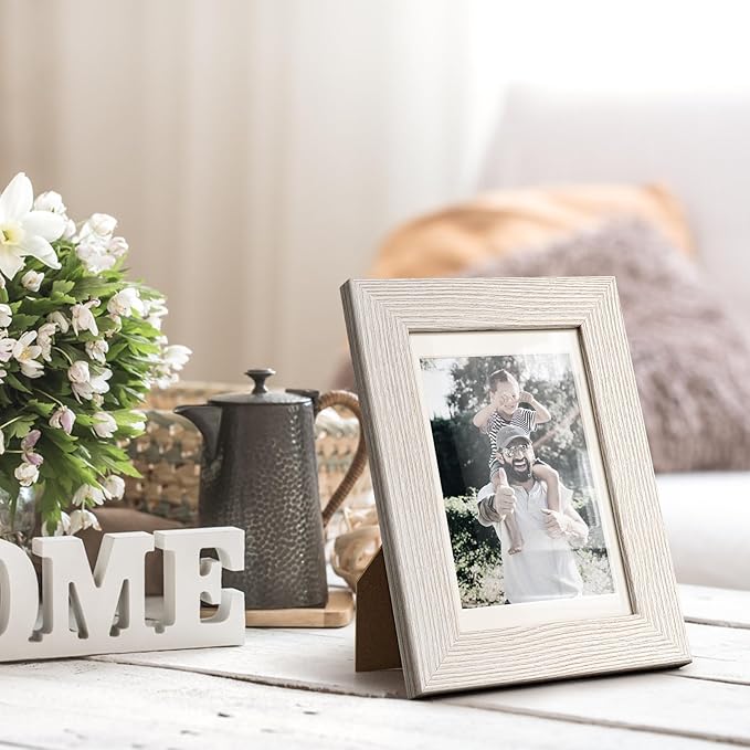 4x6 Picture Frame with Mat for 3.5x5, Rustic White Wood Grain Gallery Wall Picture Frames for Tabletop or Wall Mounting(4 Pack, White)