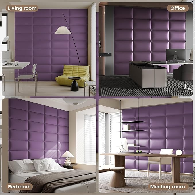 Light Purple Faux Leather Peel and Stick Headboard Kit - 6-Panel Wall Mount Bed Backboard for Queen/King Size Beds, 24"x12" Removable Panels (Easy Installation)