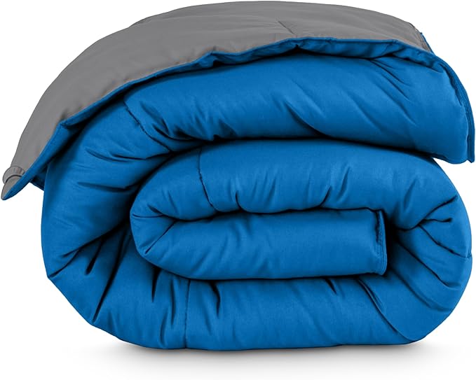Bare Home Queen Comforter - Reversible Colors - Goose Down Alternative - Ultra-Soft - Premium 1800 Series - All Season Warmth - Bedding Comforter (Queen, Grey/Medium Blue)